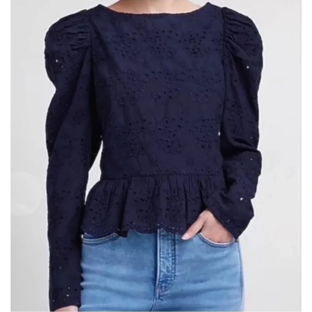 Express eyelet puff sleeve peplum top - Picture 2 of 10